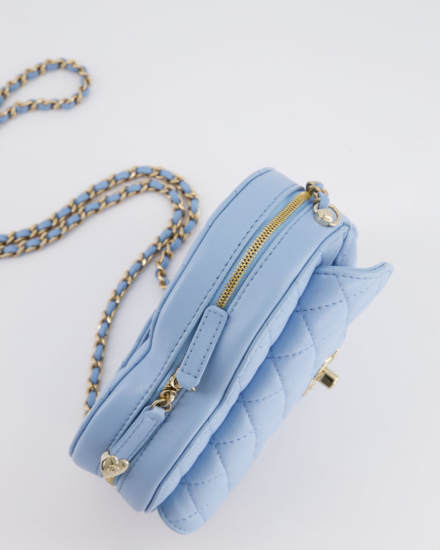 Chanel Baby Blue Heart Clutch with Chain and Champagne Gold Hardware