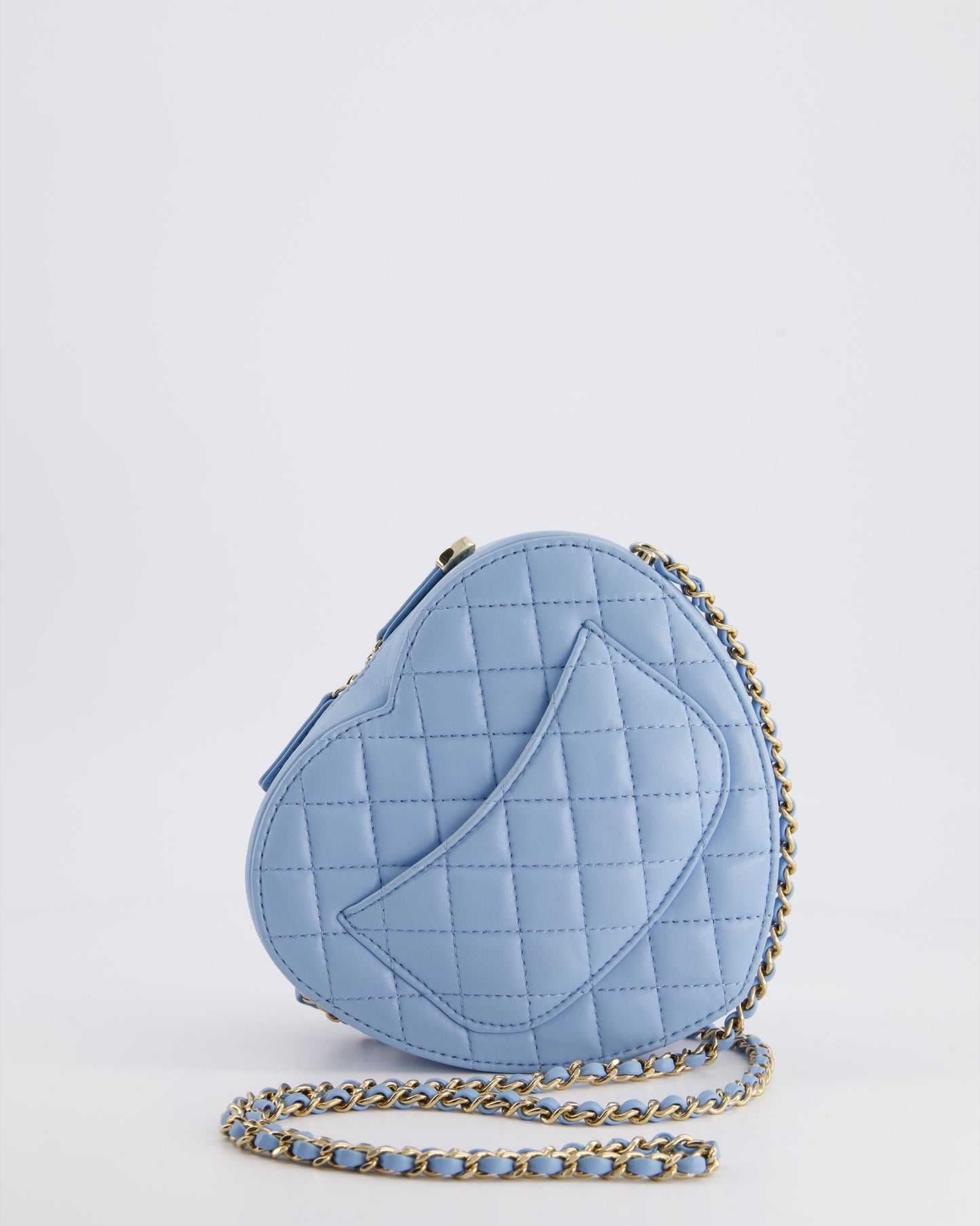 Chanel Baby Blue Heart Clutch with Chain and Champagne Gold Hardware