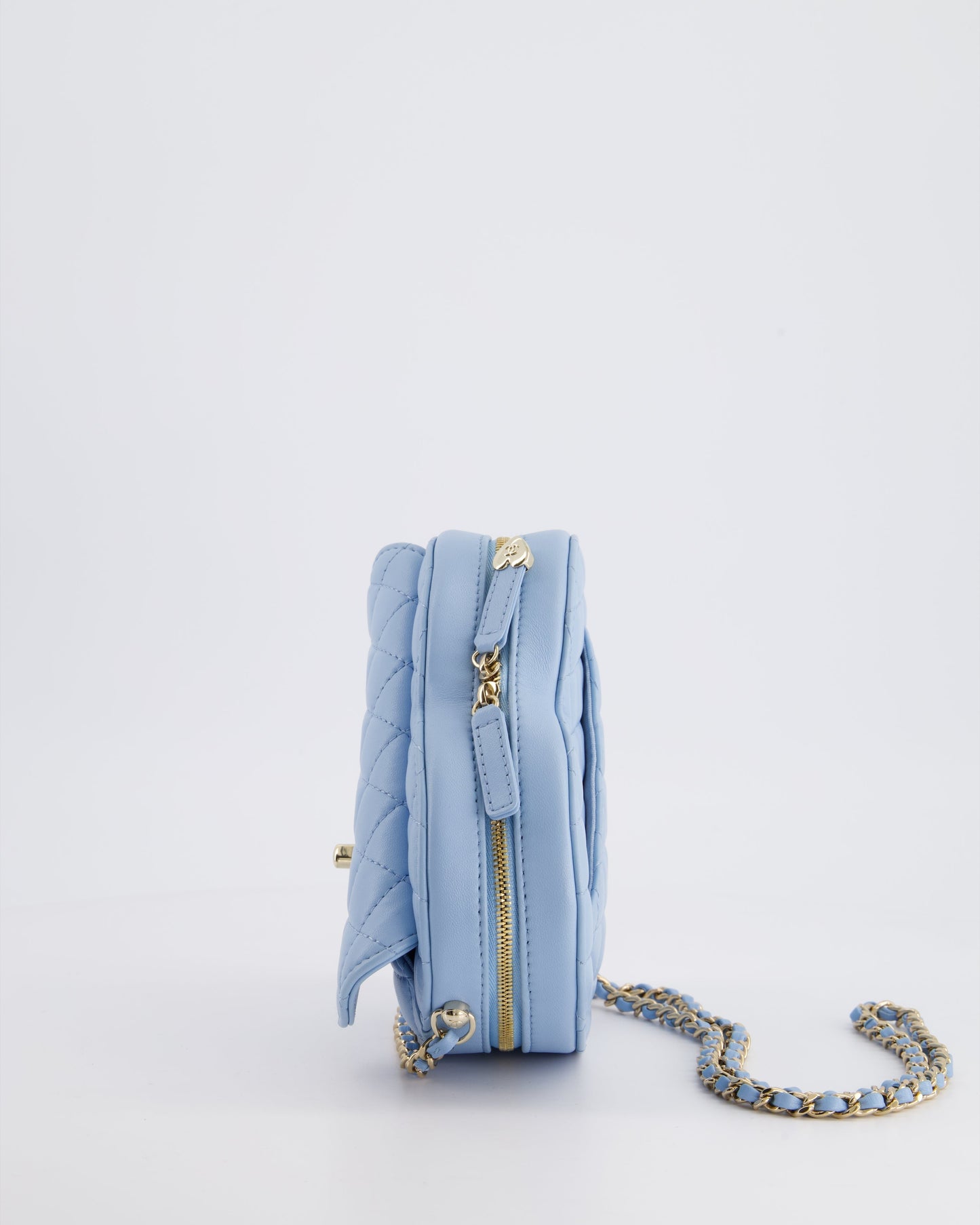 Chanel Baby Blue Heart Clutch with Chain and Champagne Gold Hardware