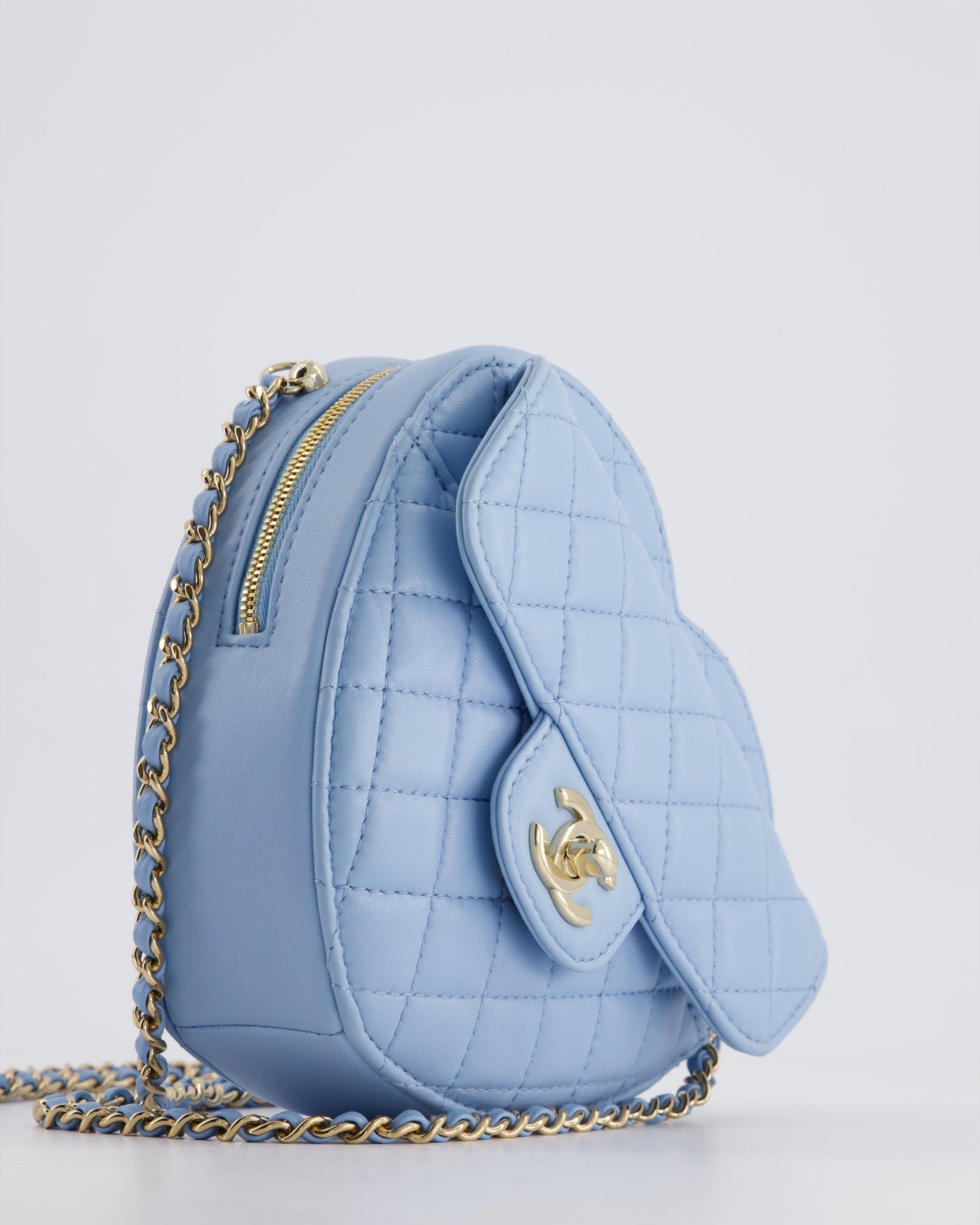 Chanel Baby Blue Heart Clutch with Chain and Champagne Gold Hardware
