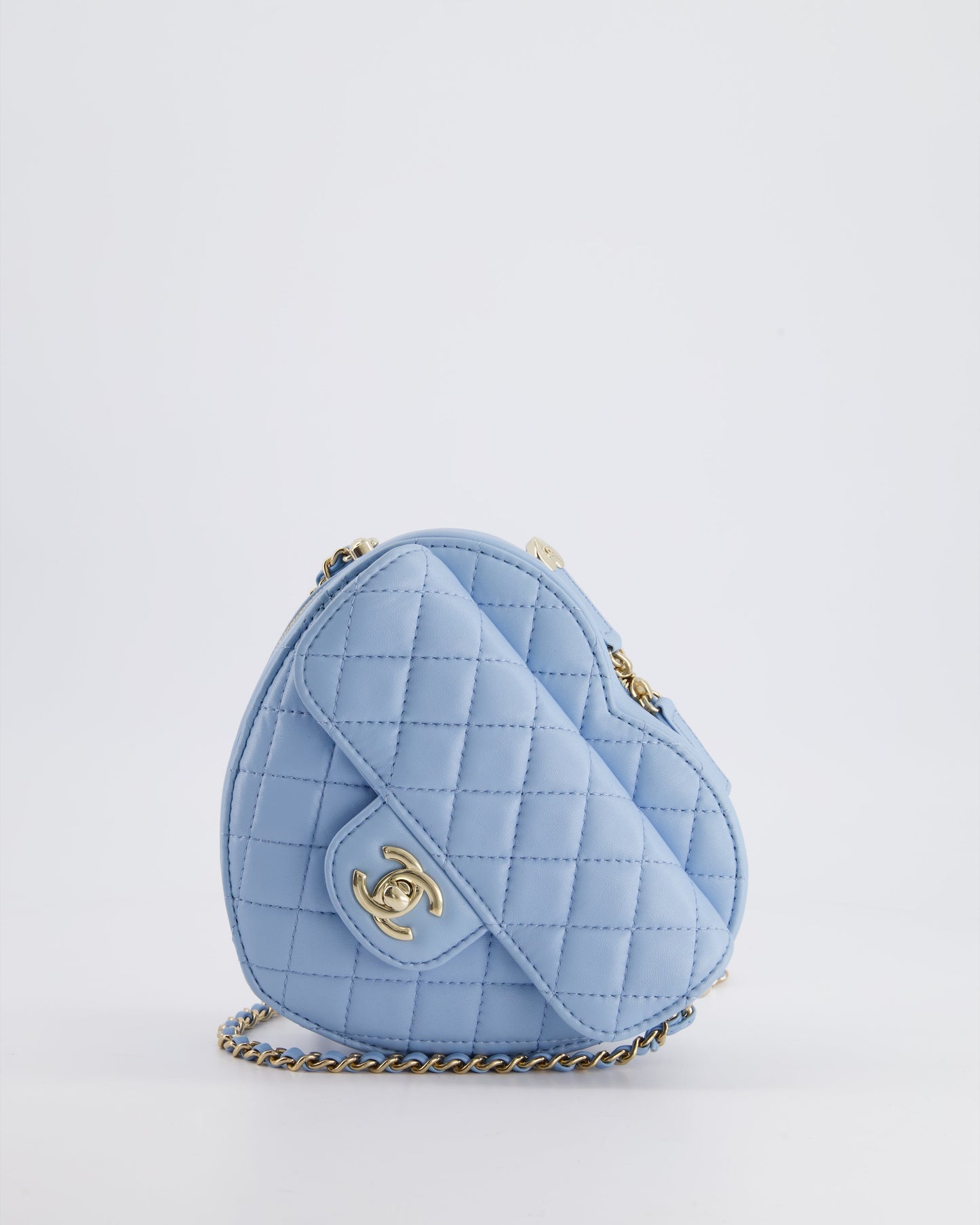 Chanel Baby Blue Heart Clutch with Chain and Champagne Gold Hardware