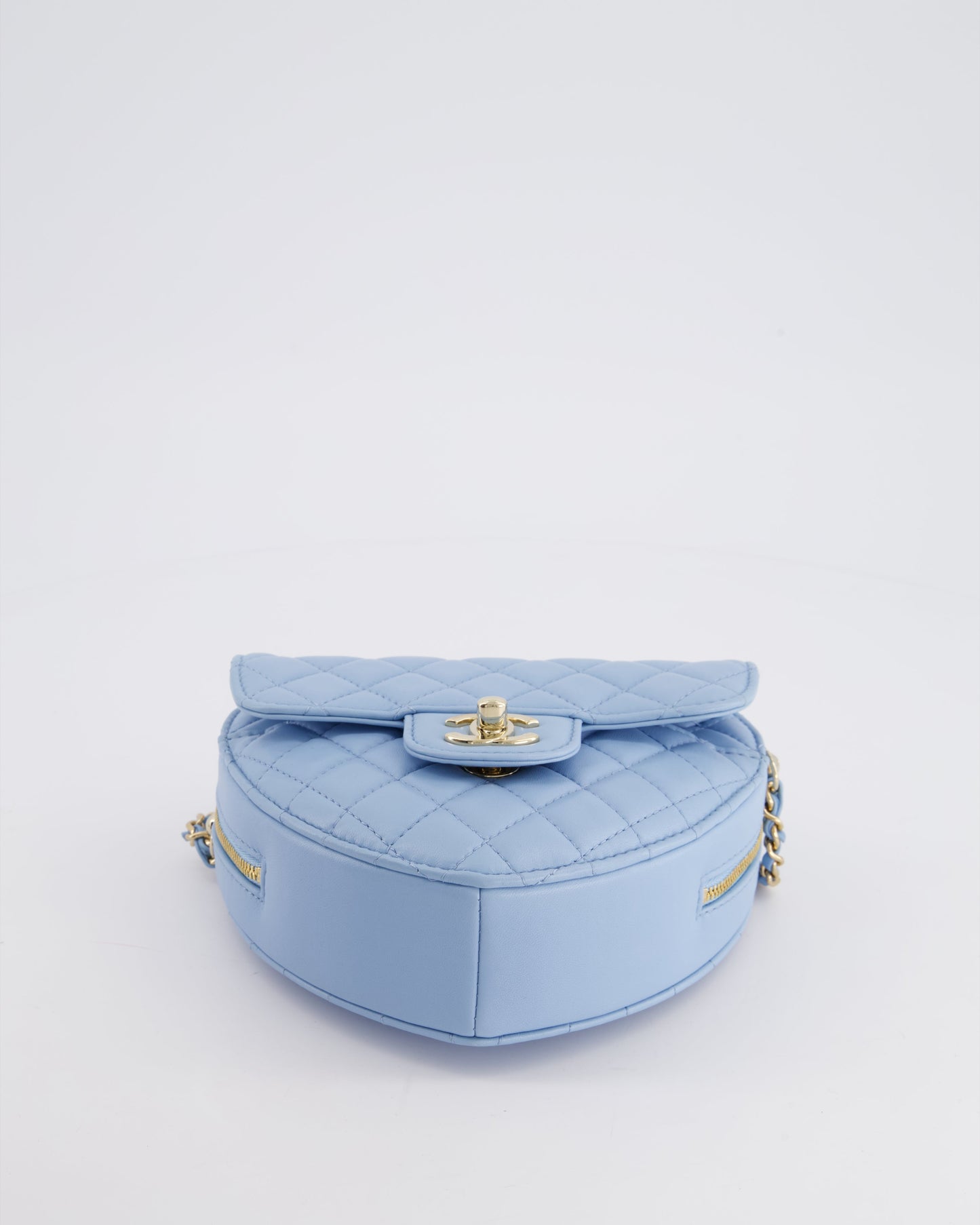 Chanel Baby Blue Heart Clutch with Chain and Champagne Gold Hardware