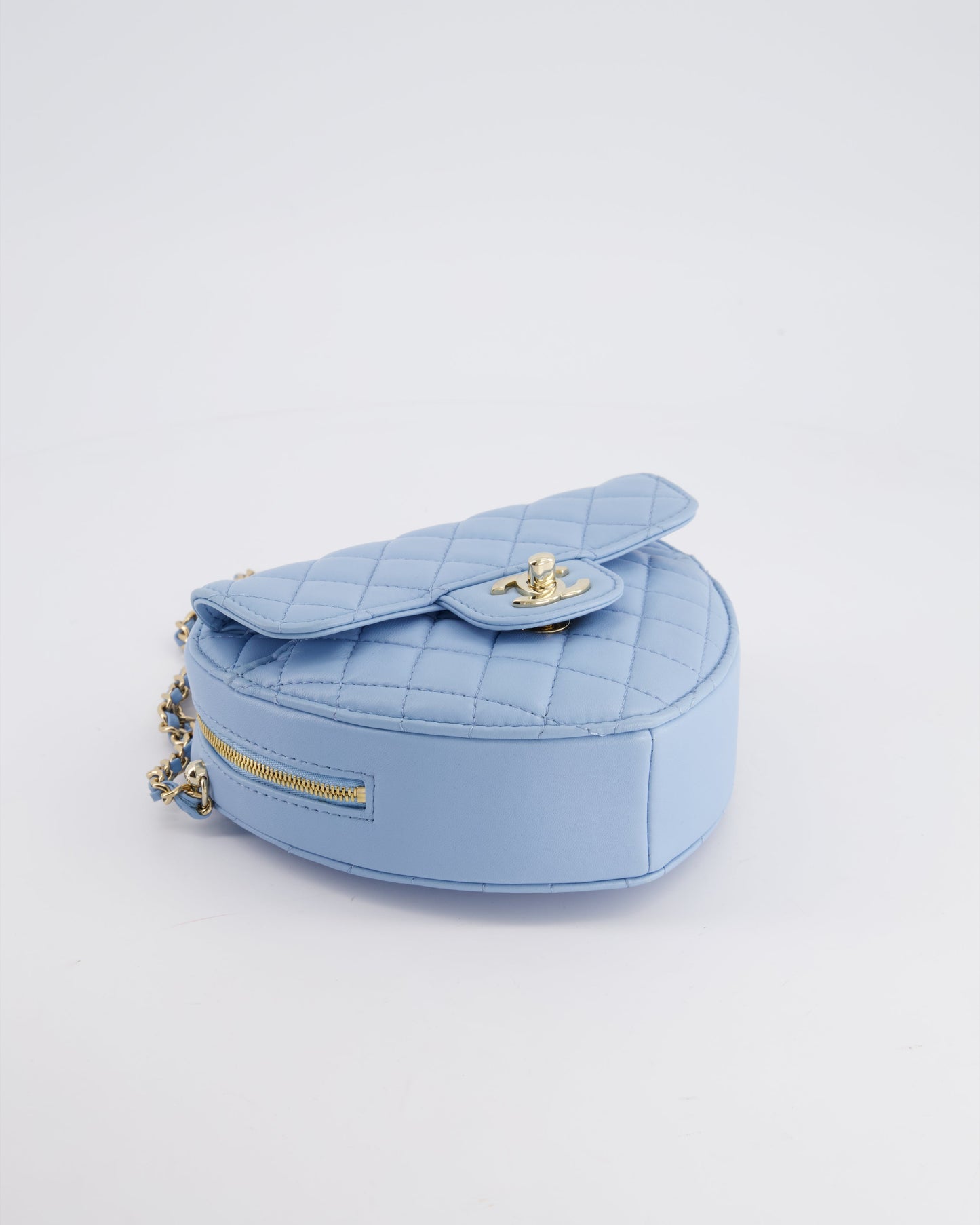 Chanel Baby Blue Heart Clutch with Chain and Champagne Gold Hardware