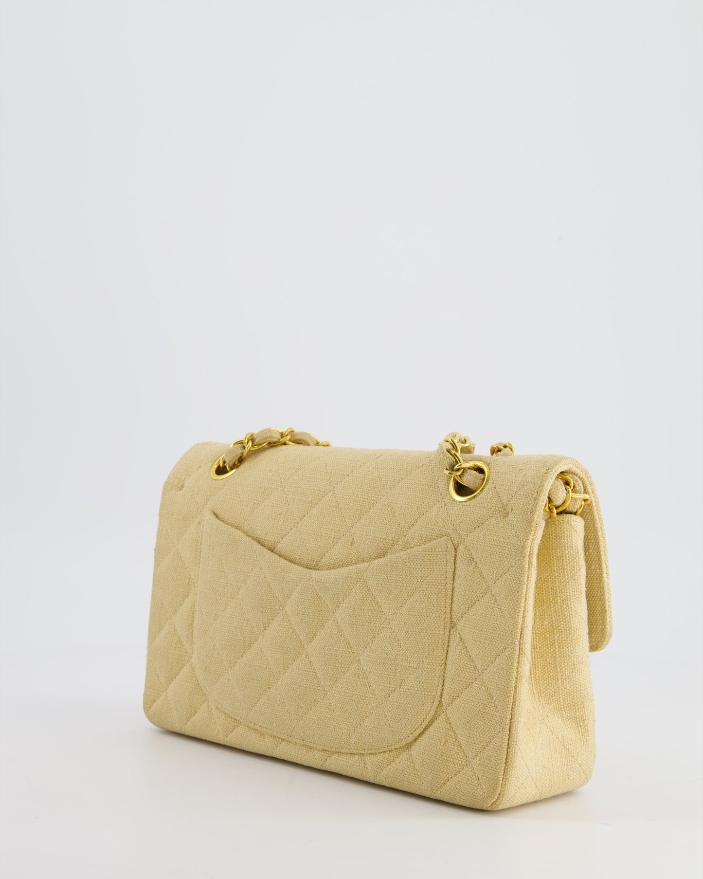 VINTAGE* Chanel Beige Small Fabric Double Flap Bag with 24K Gold Hardware