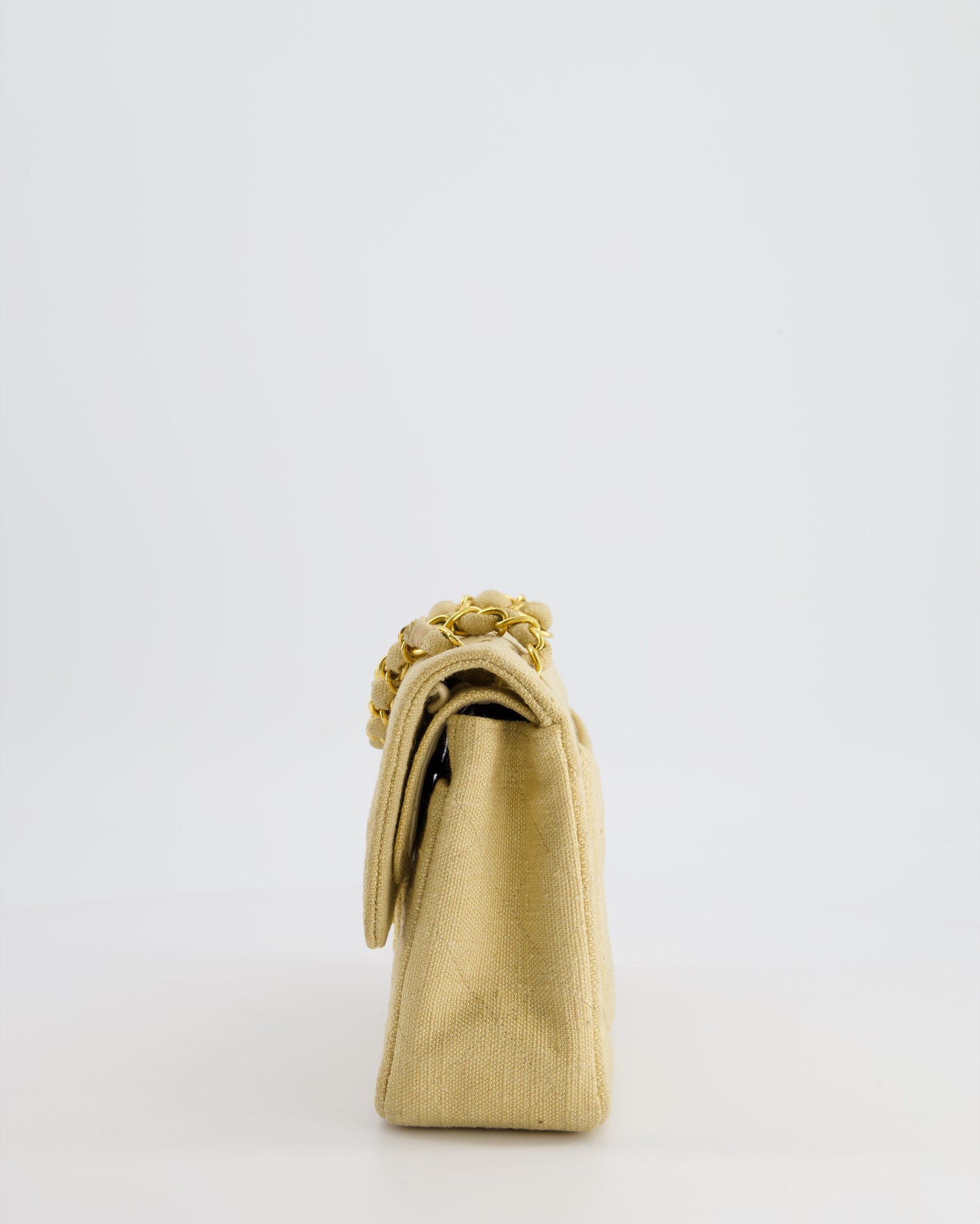 VINTAGE* Chanel Beige Small Fabric Double Flap Bag with 24K Gold Hardware