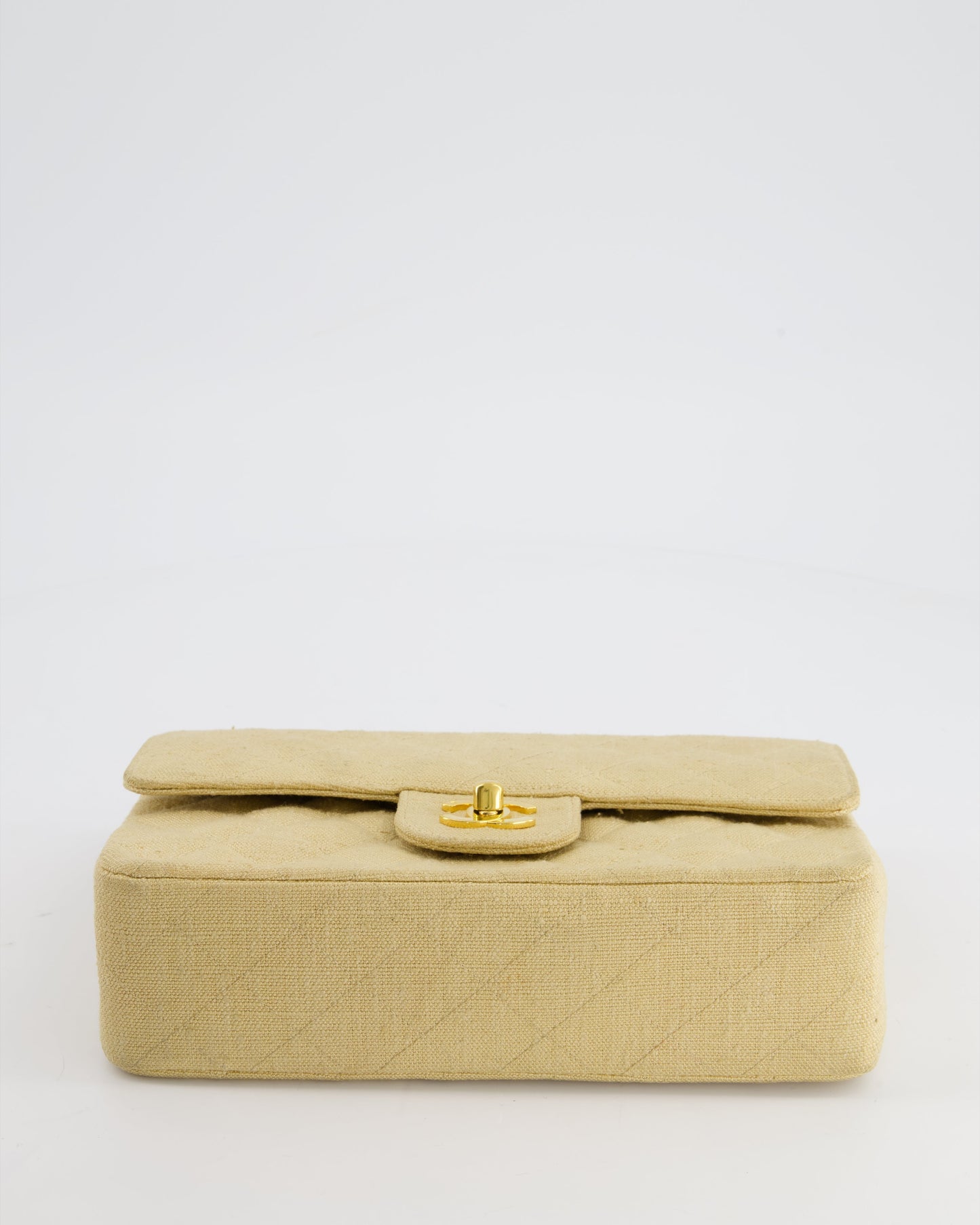 VINTAGE* Chanel Beige Small Fabric Double Flap Bag with 24K Gold Hardware