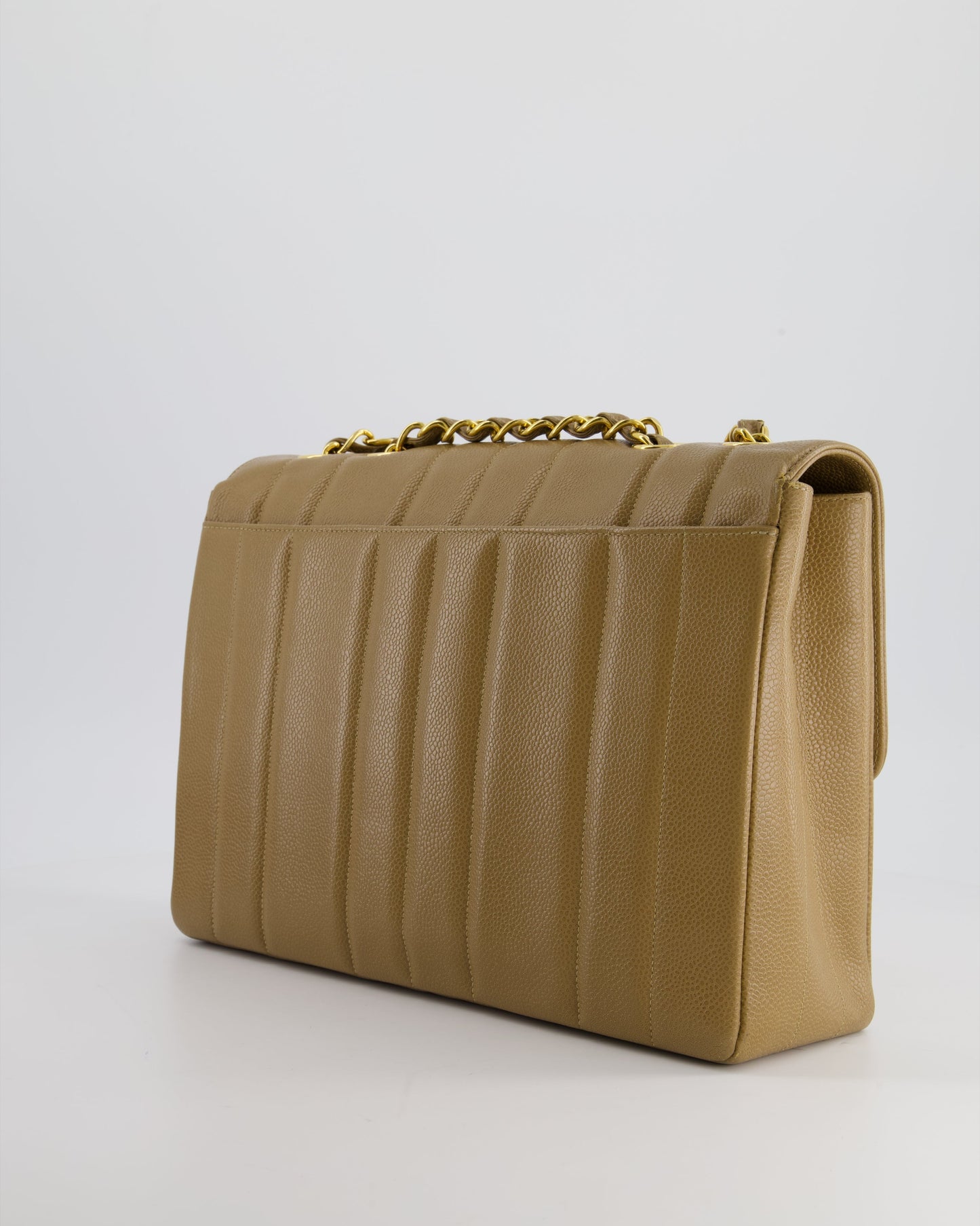 VINTAGE* Chanel Caramel Jumbo Mademoiselle Caviar Flap Bag with Vertical Stitch Detail & 24K Gold Hardware