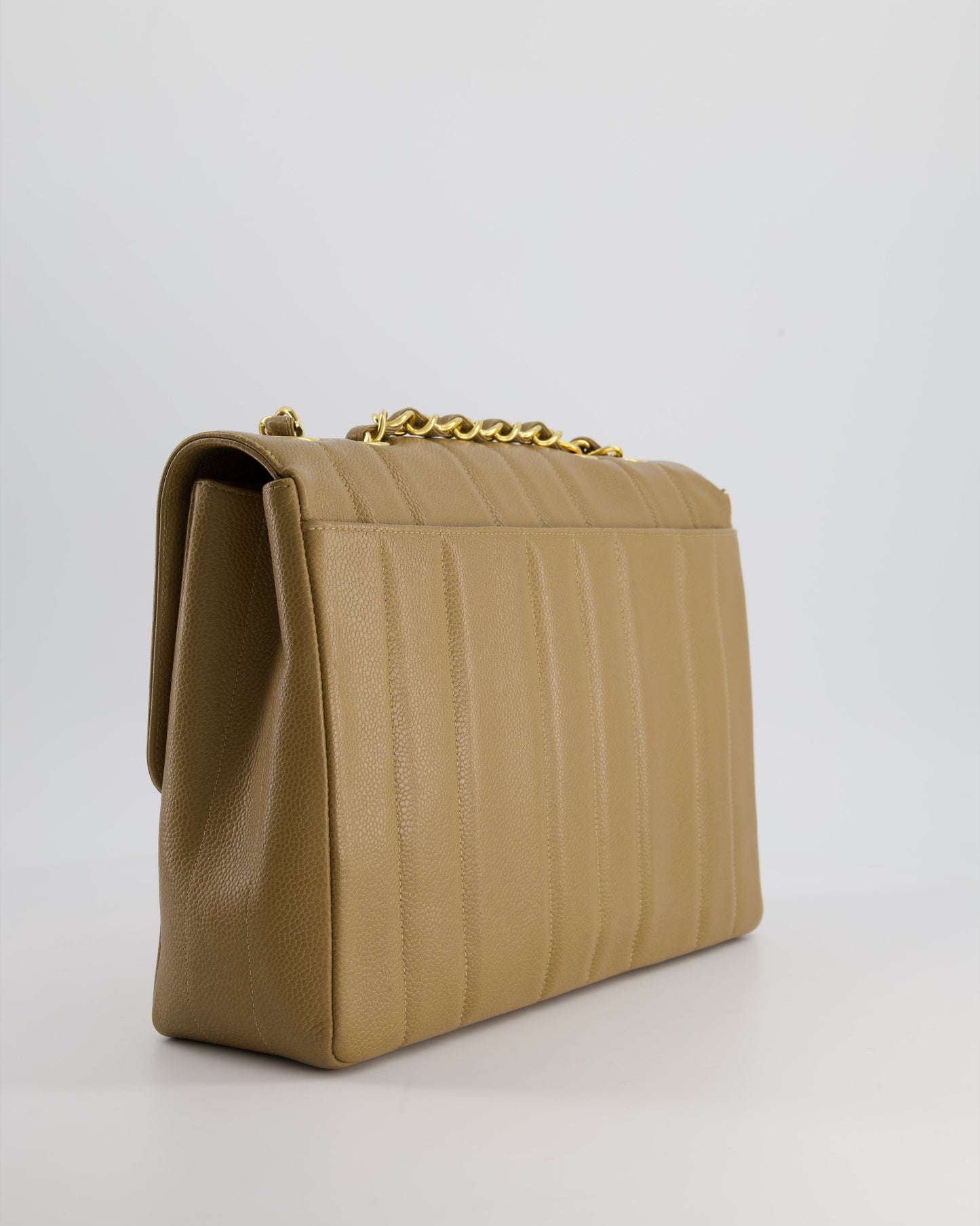 VINTAGE* Chanel Caramel Jumbo Mademoiselle Caviar Flap Bag with Vertical Stitch Detail & 24K Gold Hardware