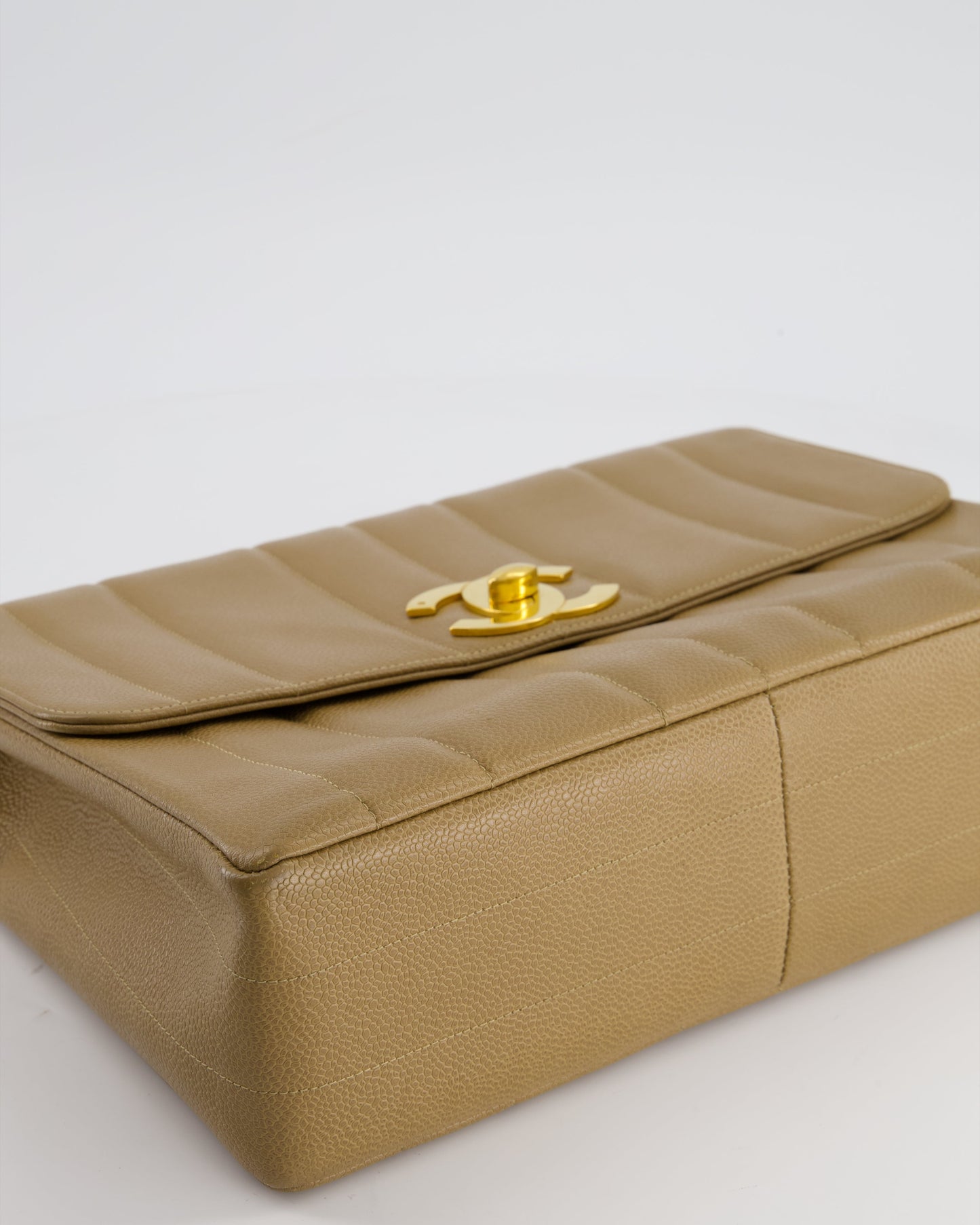 VINTAGE* Chanel Caramel Jumbo Mademoiselle Caviar Flap Bag with Vertical Stitch Detail & 24K Gold Hardware