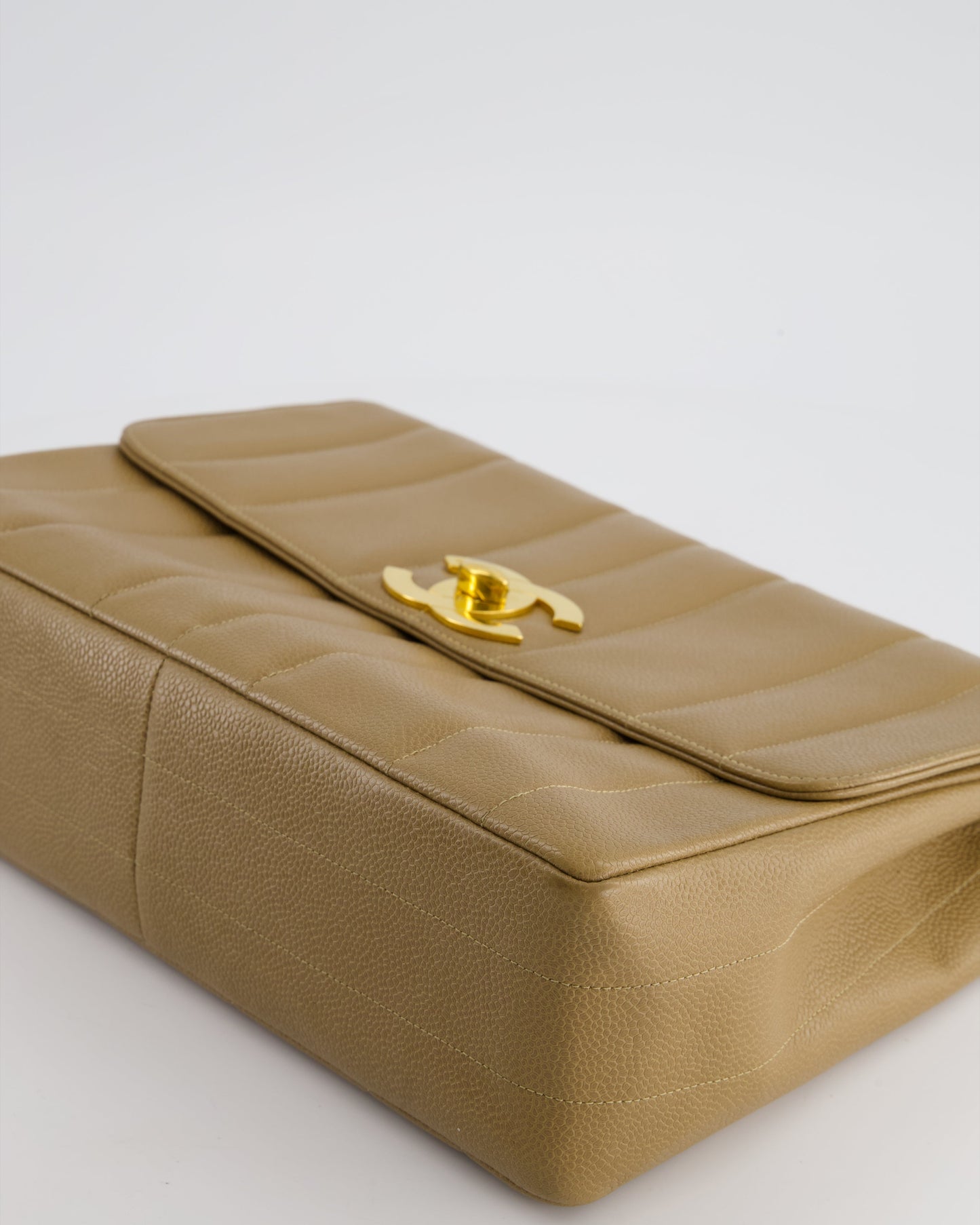 VINTAGE* Chanel Caramel Jumbo Mademoiselle Caviar Flap Bag with Vertical Stitch Detail & 24K Gold Hardware