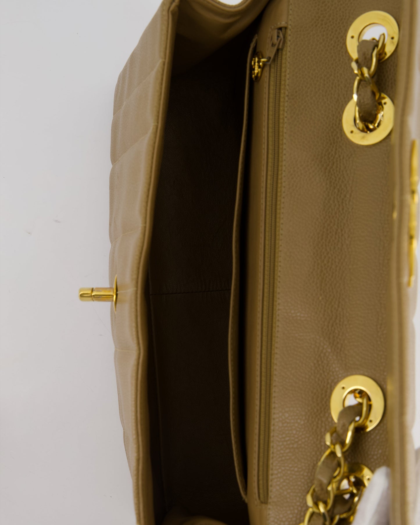VINTAGE* Chanel Caramel Jumbo Mademoiselle Caviar Flap Bag with Vertical Stitch Detail & 24K Gold Hardware