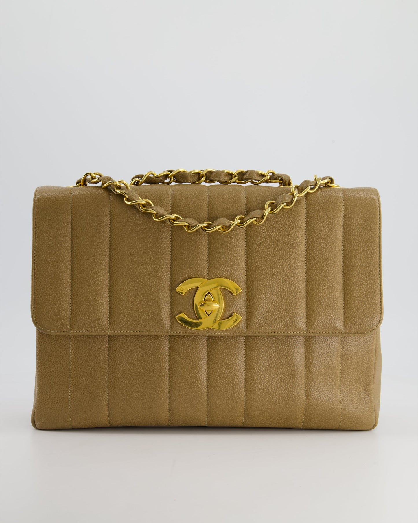 VINTAGE* Chanel Caramel Jumbo Mademoiselle Caviar Flap Bag with Vertical Stitch Detail & 24K Gold Hardware
