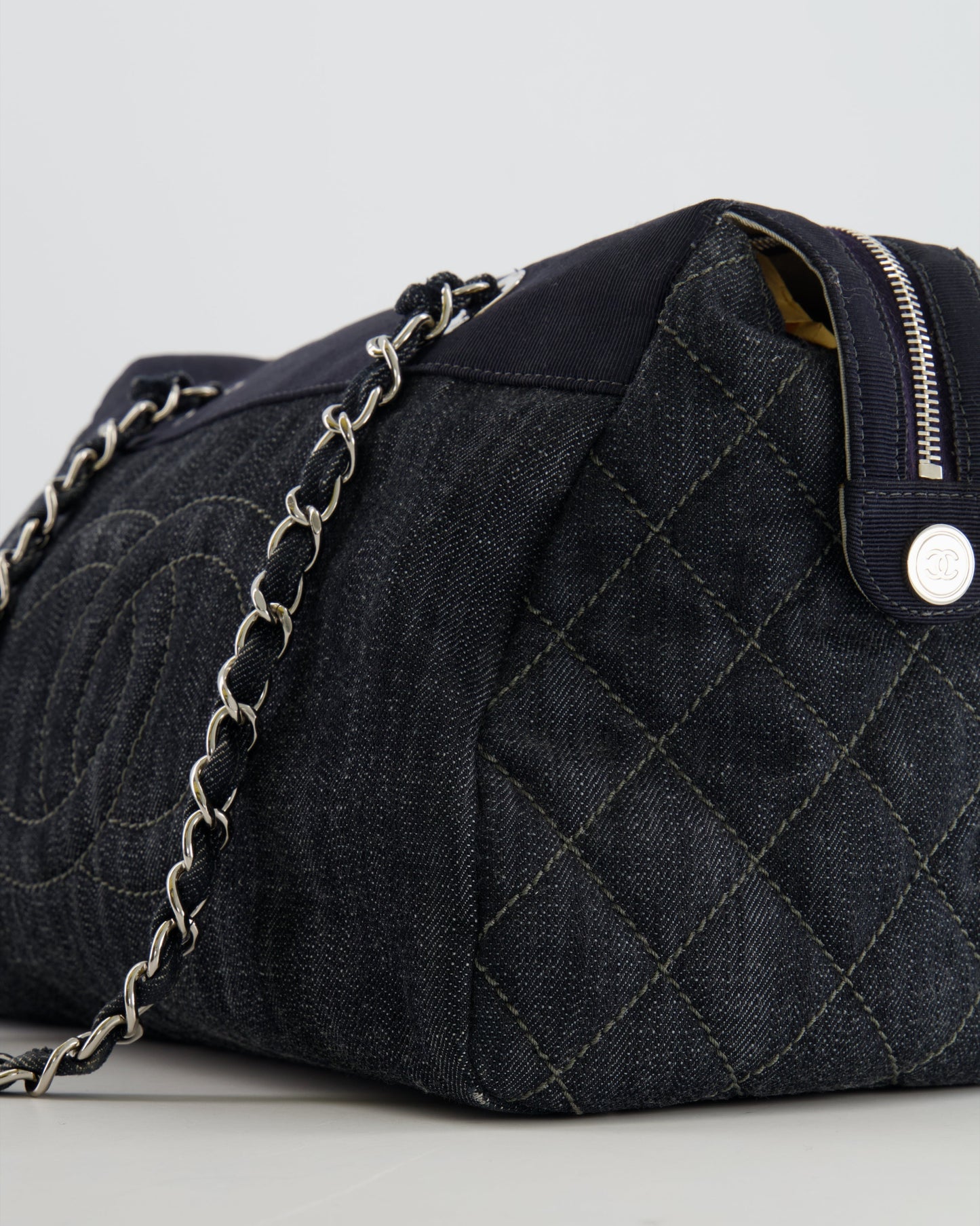 Chanel Navy Denim CC Logo Shoulder Bag with Silver Hardware