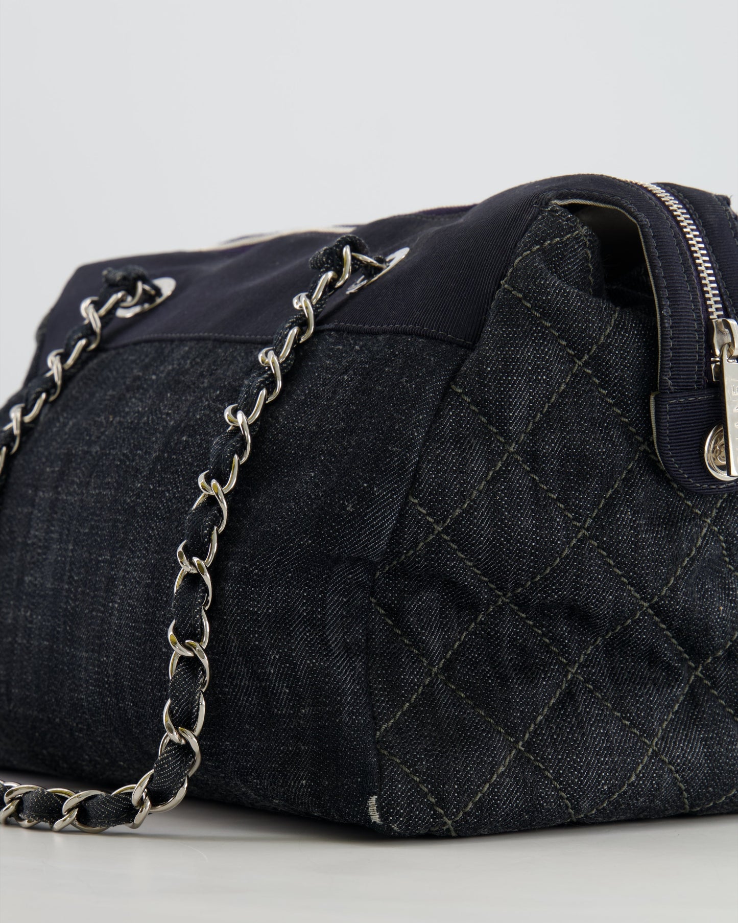Chanel Navy Denim CC Logo Shoulder Bag with Silver Hardware
