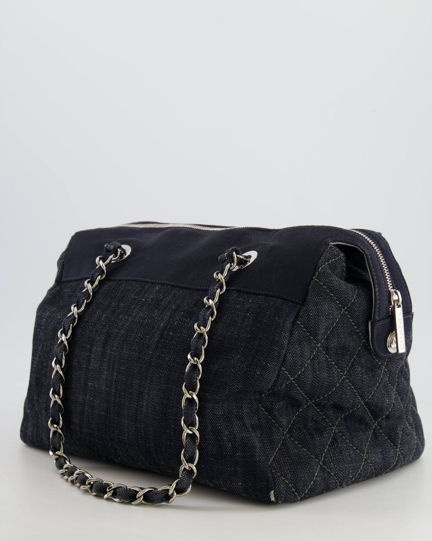 Chanel Navy Denim CC Logo Shoulder Bag with Silver Hardware