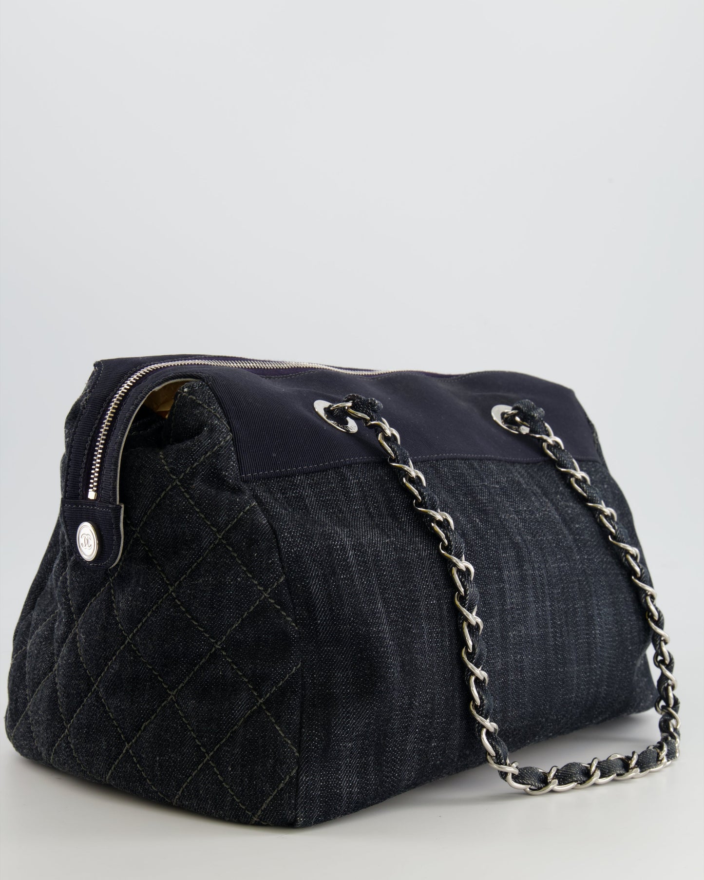 Chanel Navy Denim CC Logo Shoulder Bag with Silver Hardware