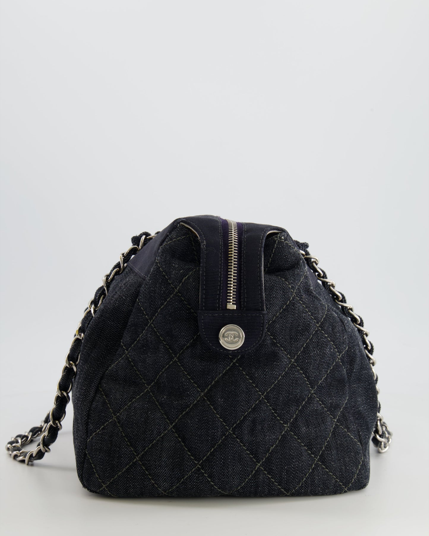 Chanel Navy Denim CC Logo Shoulder Bag with Silver Hardware