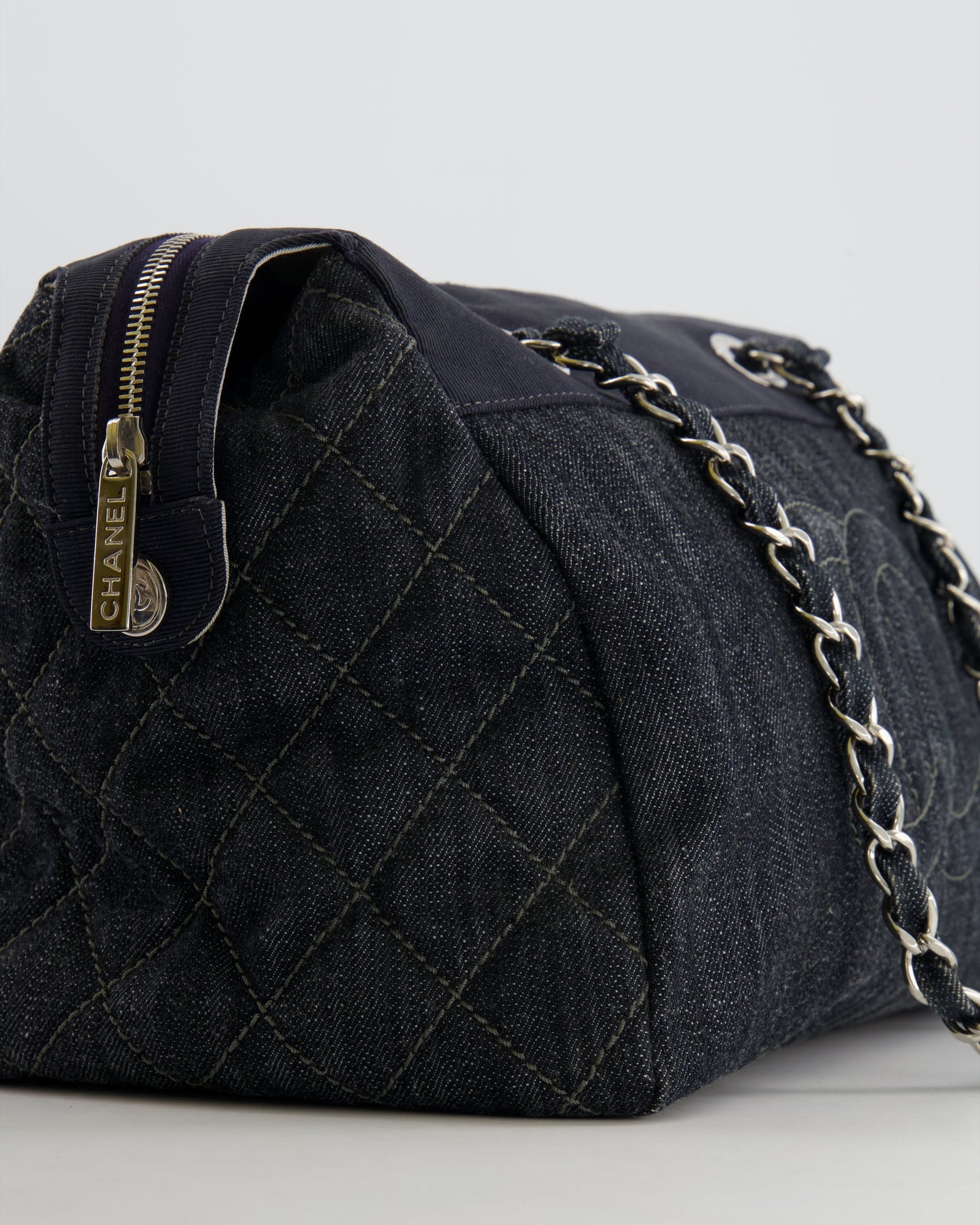 Chanel Navy Denim CC Logo Shoulder Bag with Silver Hardware