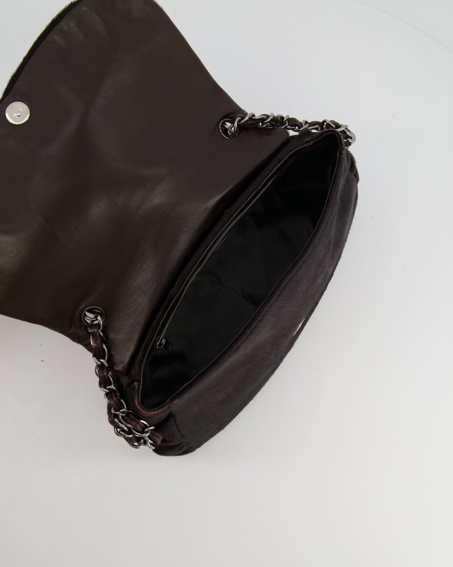 Chanel Chocolate Brown Ponyhair Single Flap Shoulder Bag with Silver Hardware