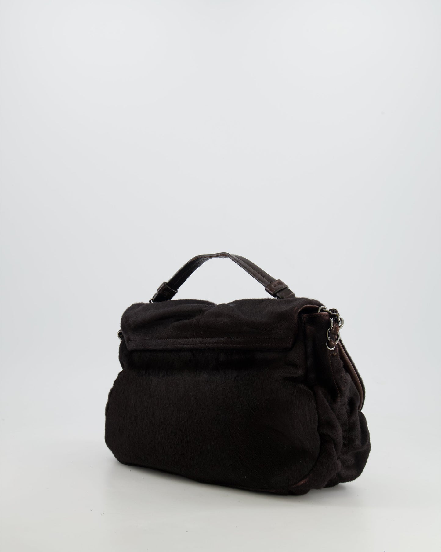 Chanel Chocolate Brown Ponyhair Single Flap Shoulder Bag with Silver Hardware