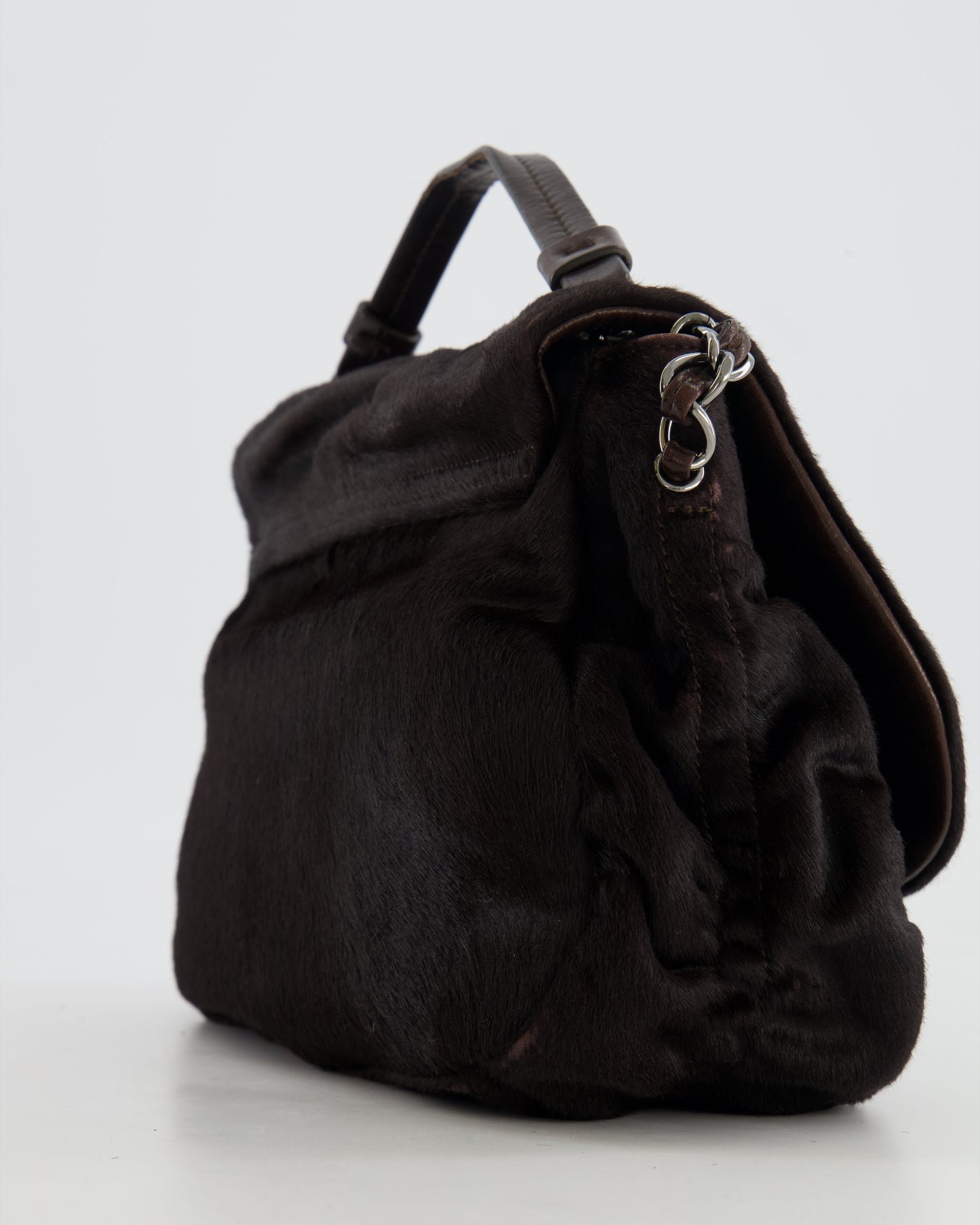 Chanel Chocolate Brown Ponyhair Single Flap Shoulder Bag with Silver Hardware