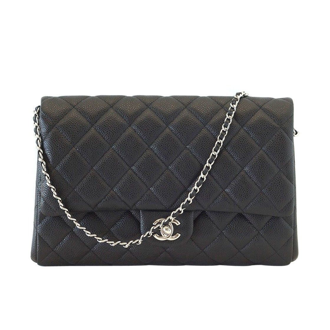 Chanel Bag Flap Flat Black Caviar Clutch / Shoulder Bag