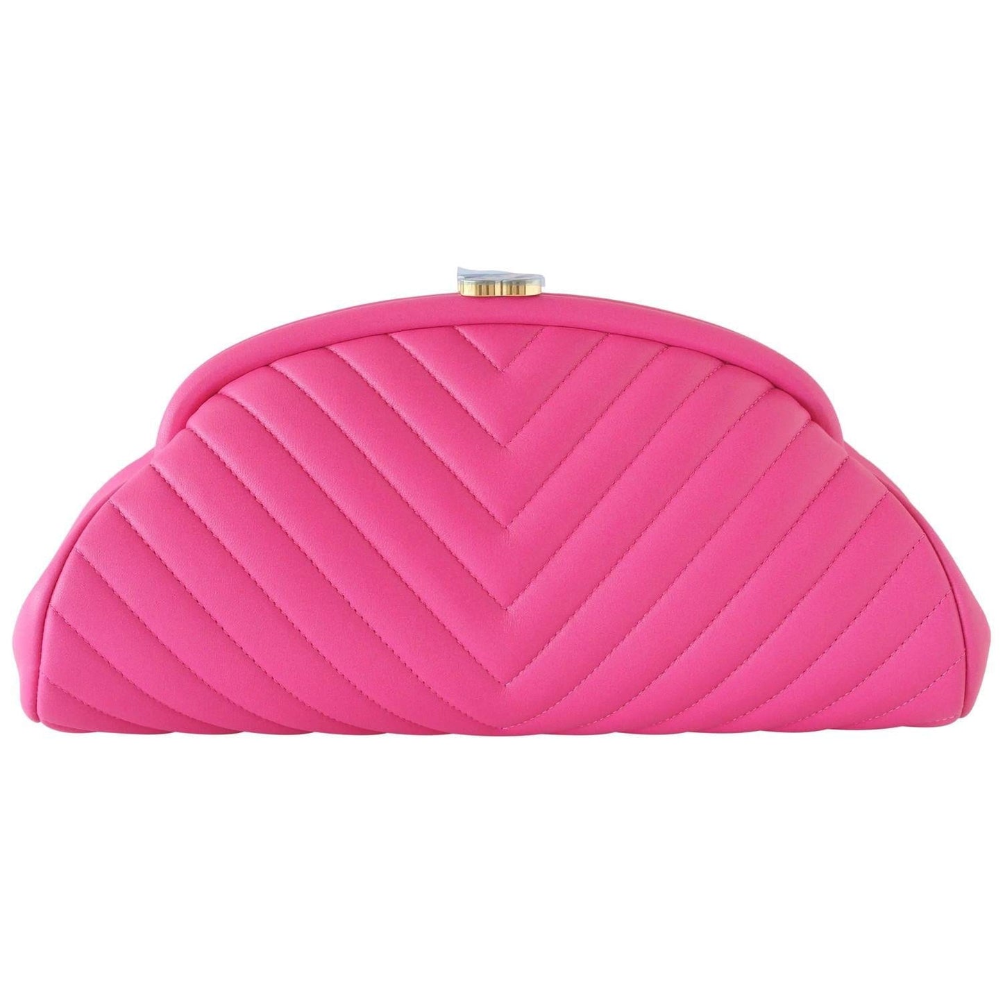 Chanel Bag Rare Pink Chevron Lambskin Clutch new